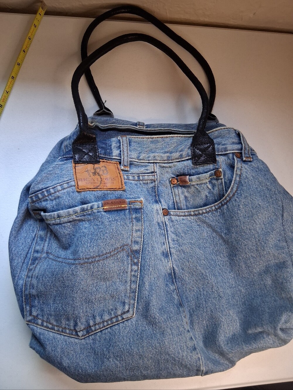 Denim Shoulder Bag Purse with Black Handles - Rugged Jeans Style From Italy